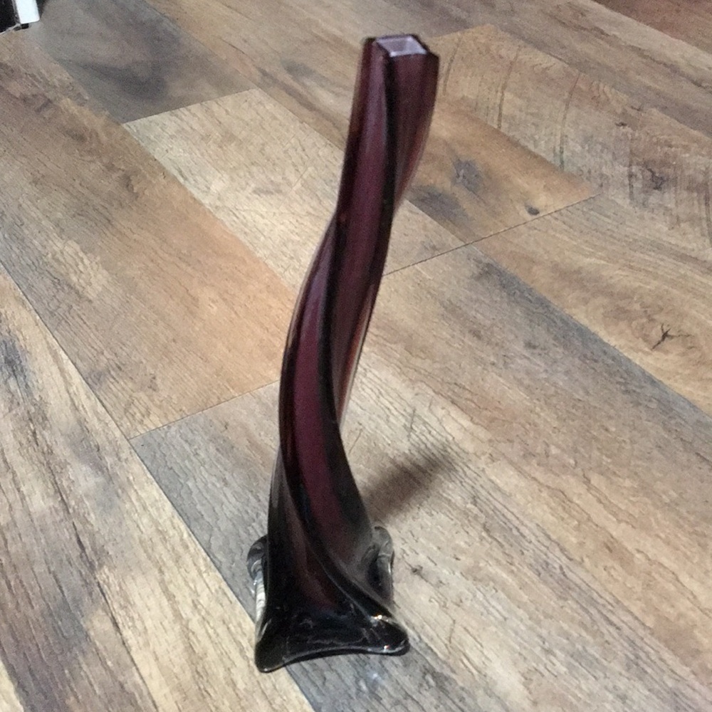 Purple Twisted Vintage Blown Glass Single Stem Vase Art Deco Unique Home Decor